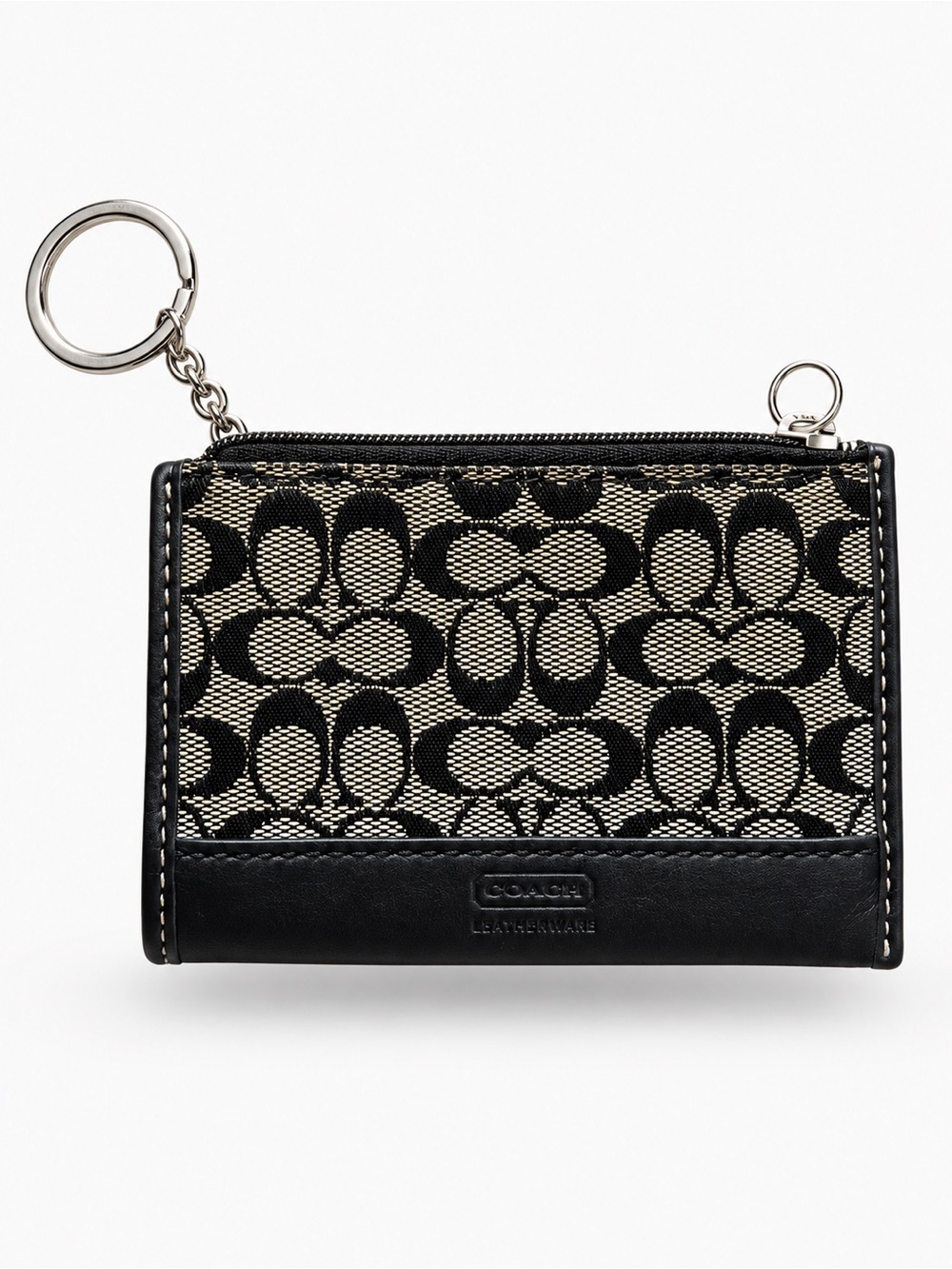 Coach Black & Cream Signature Canvas Key Card Holder with Keyring